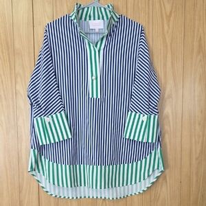 Navy and Green Striped Tunic Top